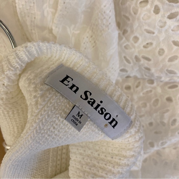 Tuckernuck || En Saison Croix Tiered Midi Dress Crochet Eyelet Bows White Medium - Picture 8 of 10